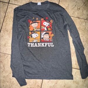 Peanuts Thankful Charcoal Kids Long Sleeve Tee